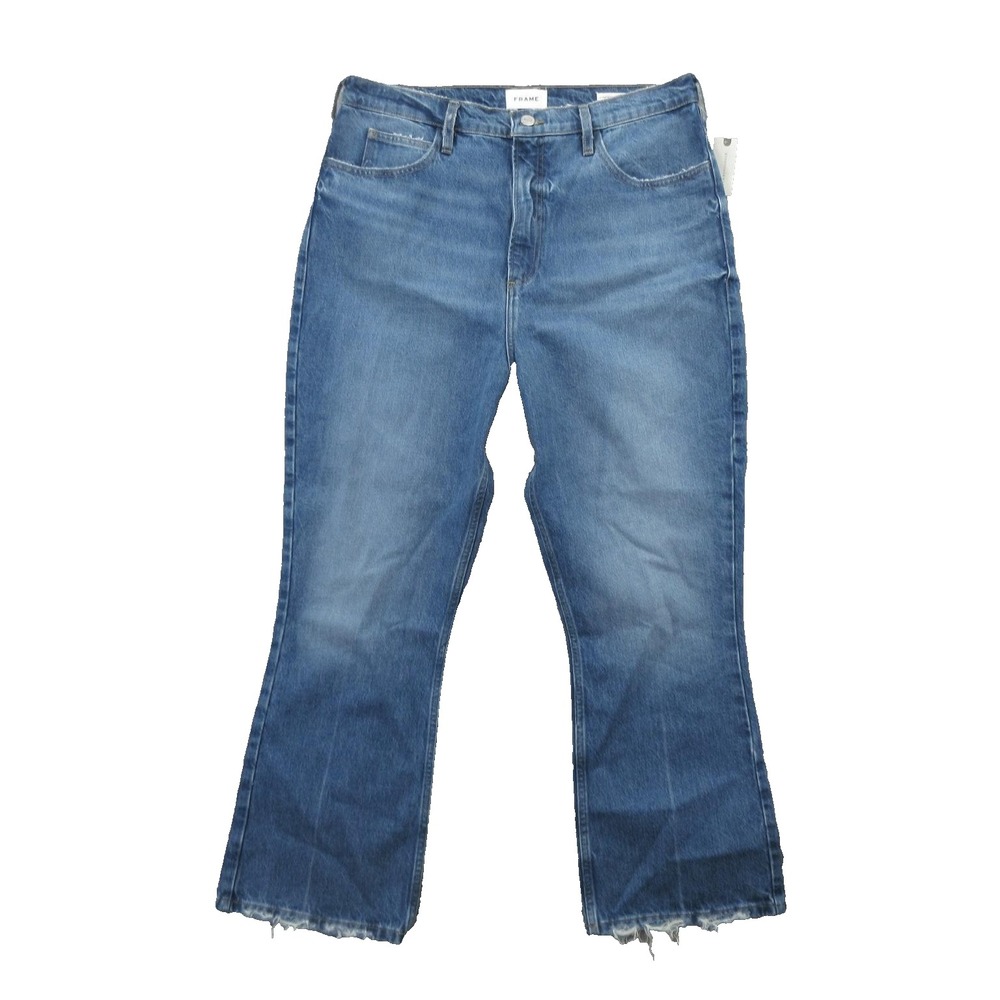 Frame Jeans Womens 33 Blue Le High N Tight Crop Mini Boot High Rise Raw Hem New - Picture 1 of 16